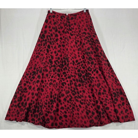 Katherine Kelly Maxi Skirt Set Silk Long Sleeve Blouse Leopard Red Womens 8/10 - Picture 9 of 16